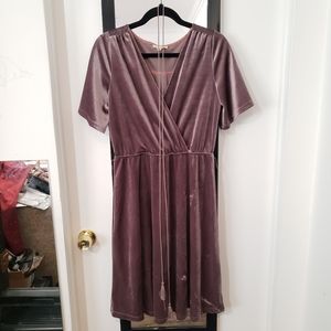 Mauve light purple velvet flutter sleeve dress